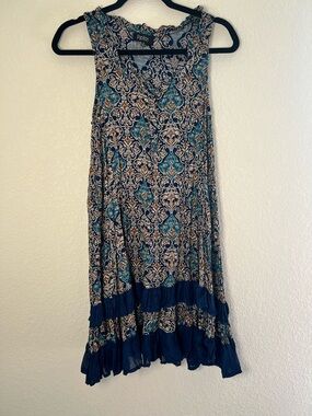 Papillon Bohemian Paisley Print Sleeveless Dress in Teal and Navy